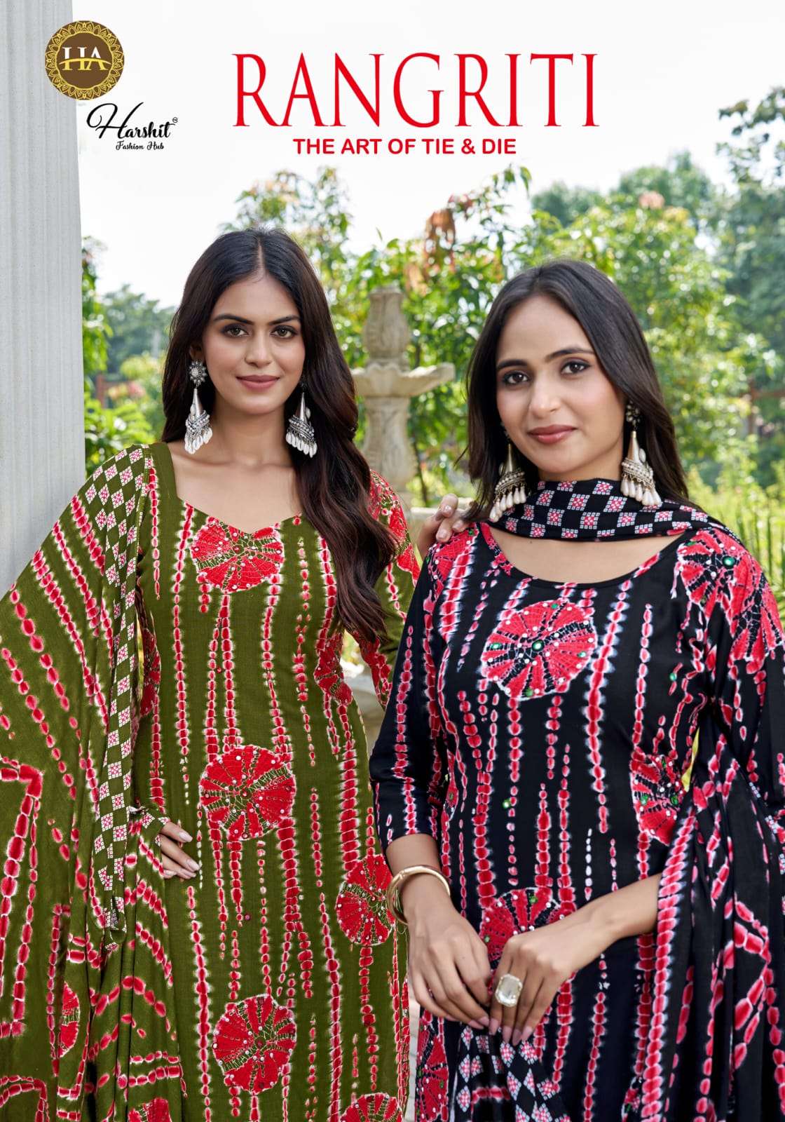 rangriti by harshit fashion bandhni printed casual wear rayon salwar kameez wholesale price surat