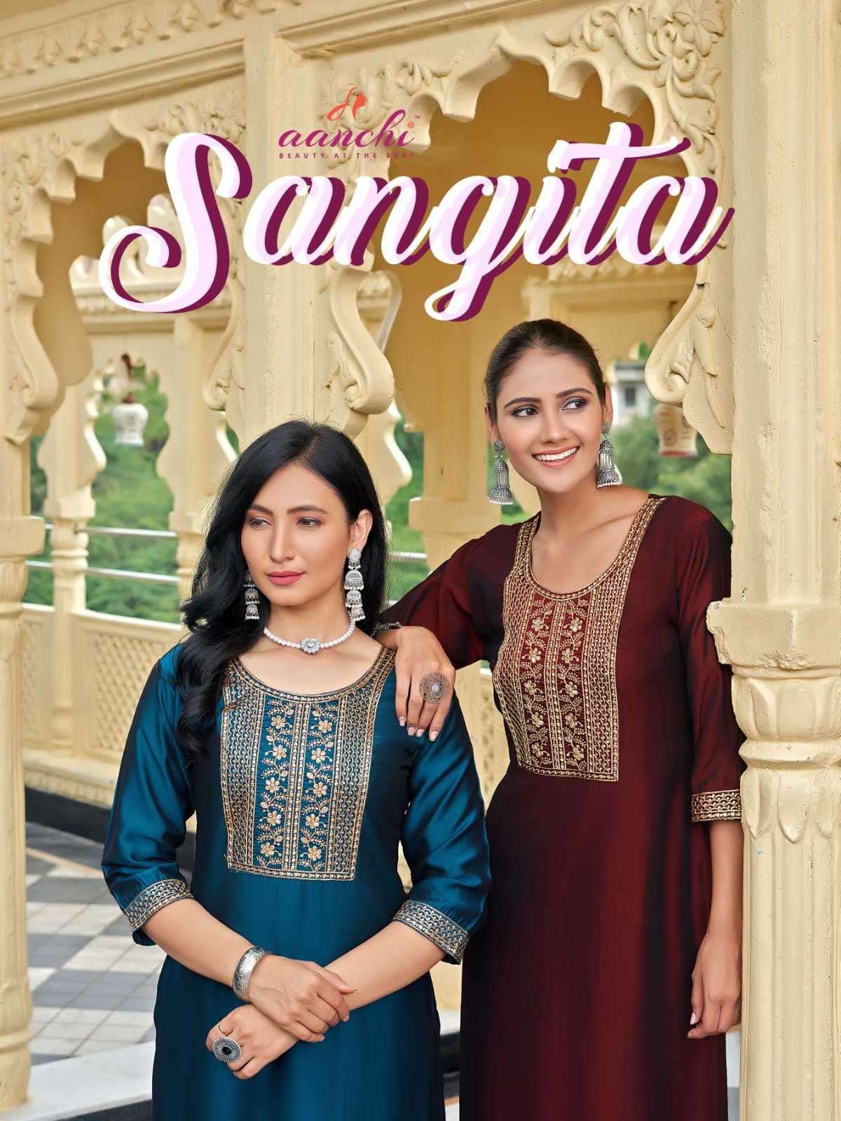 sangita by aanchi exclusive designer rangeela silk readymade kurti wholesale price surat