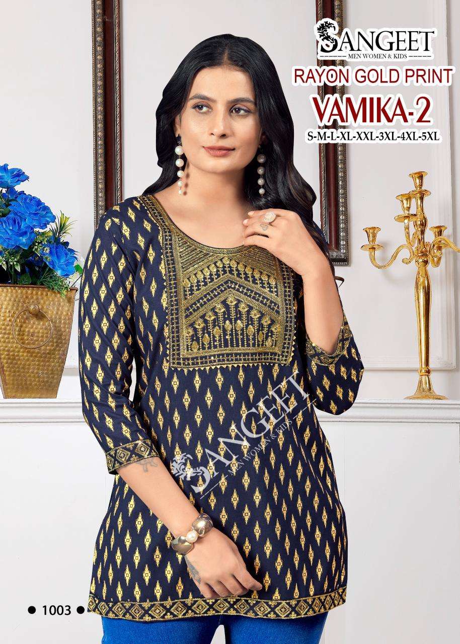 vamika vol-2 by sangeet casual wear rayon readymade short top wholesale price surat
