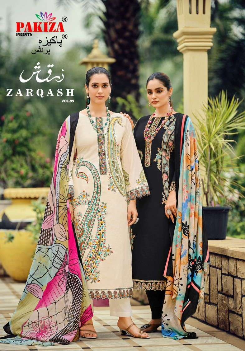  zarqash vol-99 by pakiza prints 9901-9906 lawn fancy designer salwar suit wholesale price surat