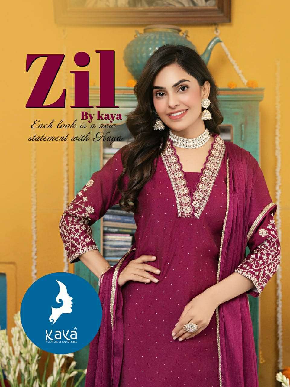 zil by kaya exclusive foil printed roman silk readymade suit buy wholesale dealer surat