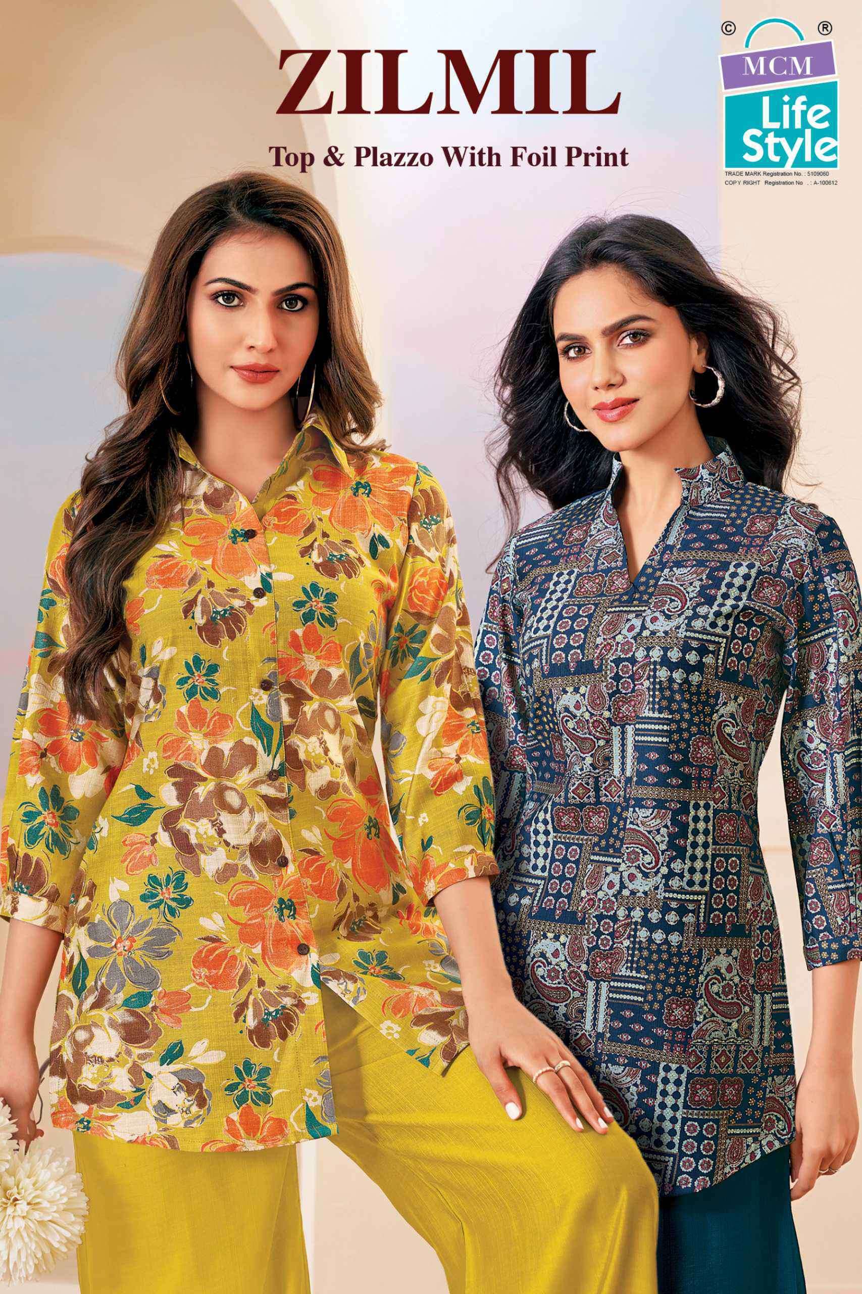 zilmil by mcm lifestyle designer printed vertican readymade plazo kurti wholesale price surat