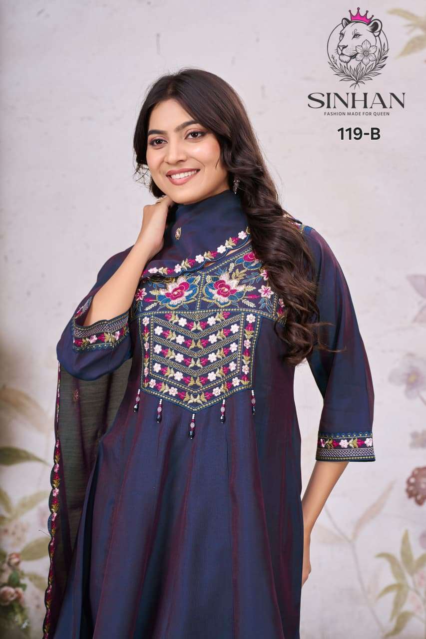119 by sinhan exclusive designer party wear fancy work readymade plazo suit wholesale price surat