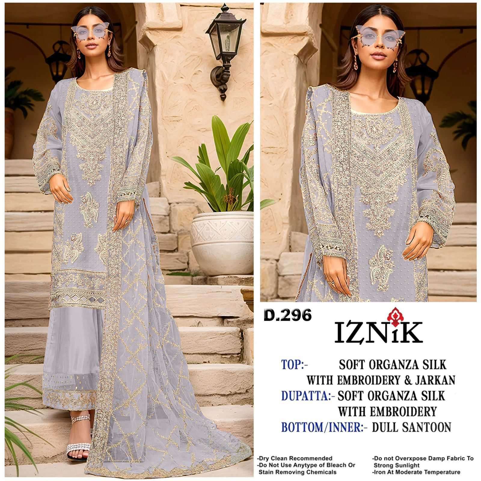 296 by iznik exclusive designer fancy embroidered organza salwar kameez wholesale price surat