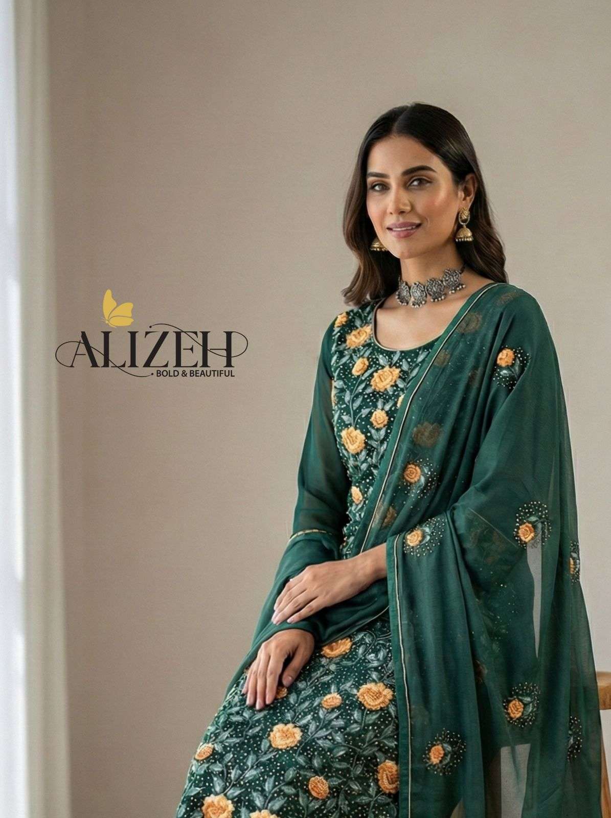 7054-7057 by alizeh fancy embroidered georgette readymade salwar kameez wholesale price surat