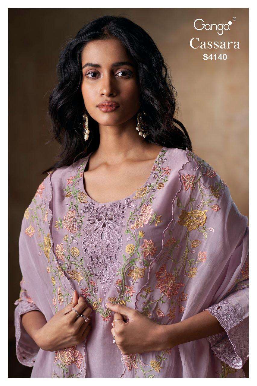 cassara 4140 by ganga fancy embroidered bemberg silk designer salwar kameez wholesale price surat