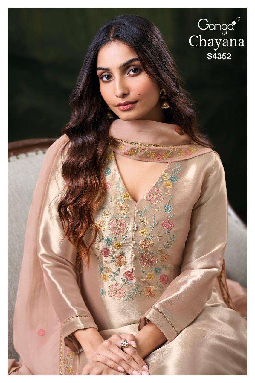 chayana 4352 by ganga latest designer bemberg silk jacquard salwar kameez wholesale price surat