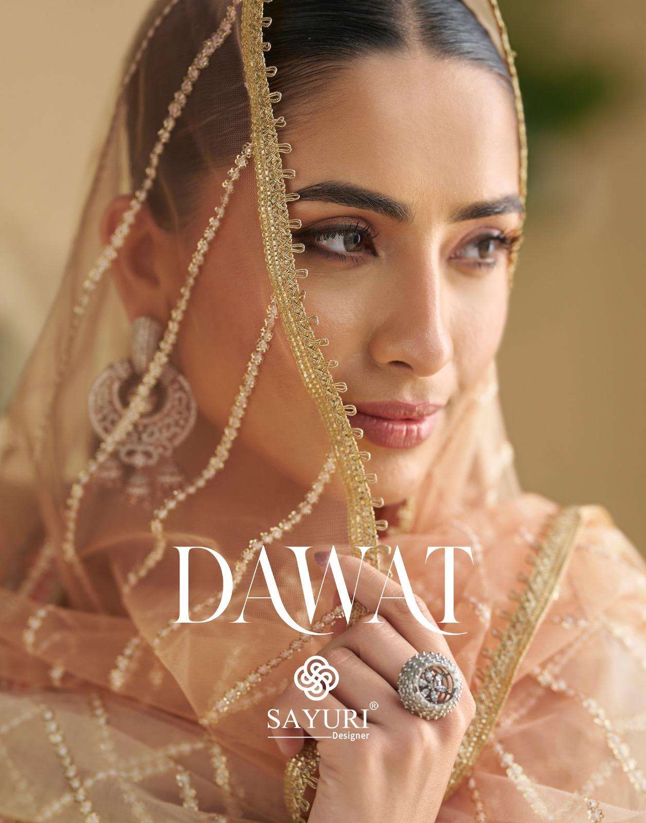 dawat by sayuri designer 5834-5837 series exclusive fancy work georgette party wear readymade collection buy wholesale dealer surat