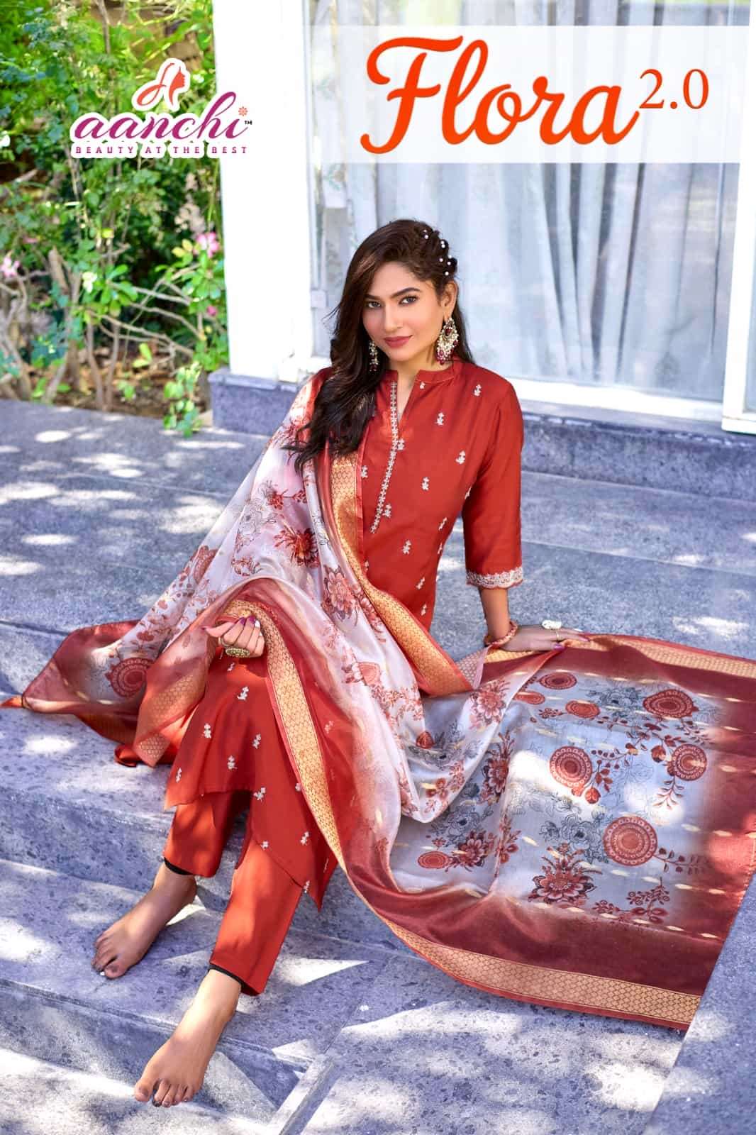 flora-2 by aanchi latest designer roman silk readymade salwar kameez wholesale price surat