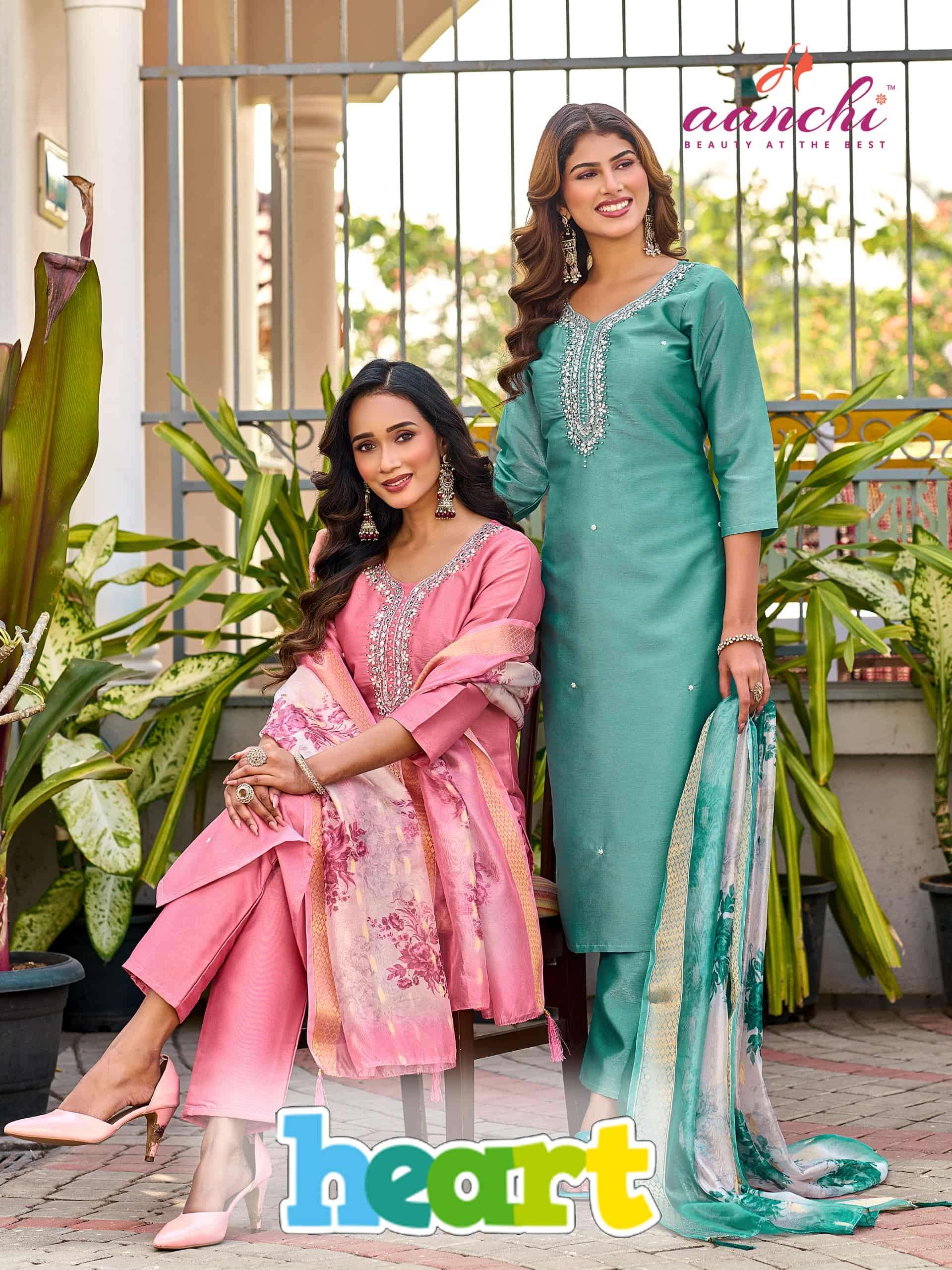 heart by aanchi banarasi silk party wear readymade salwar kameez wholesale supplier surat