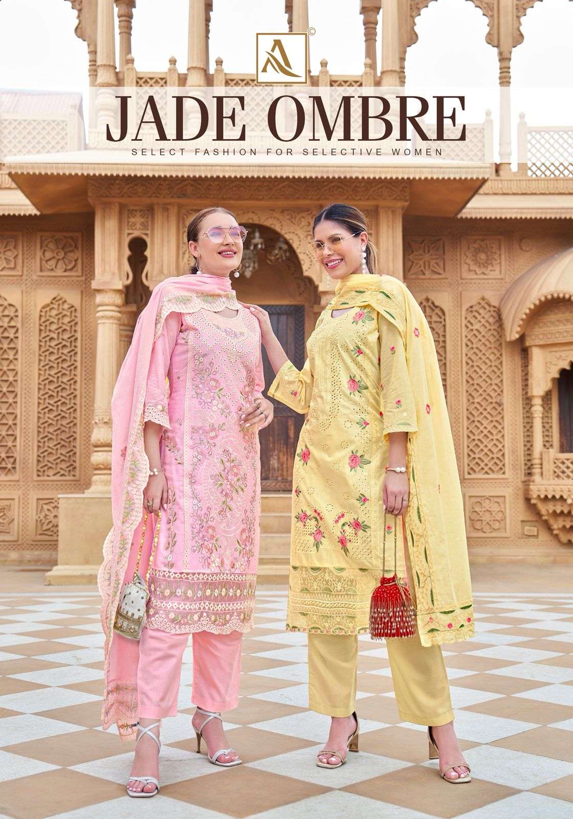 jade ombre by alok suit fancy embroidered cambric lawn designer salwar kameez wholesale price surat