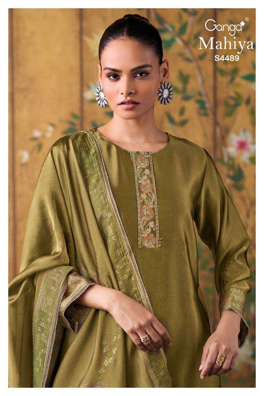 mahiya 4489 by ganga exclusive embroidered viscose woven silk jacquard salwar kameez wholesale price surat