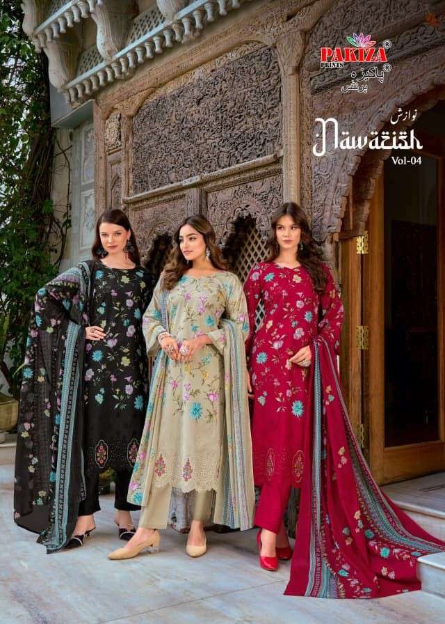 nawazish vol-4 by pakiza print fancy embroidered lawn cotton salwar kameez wholeslae price surat