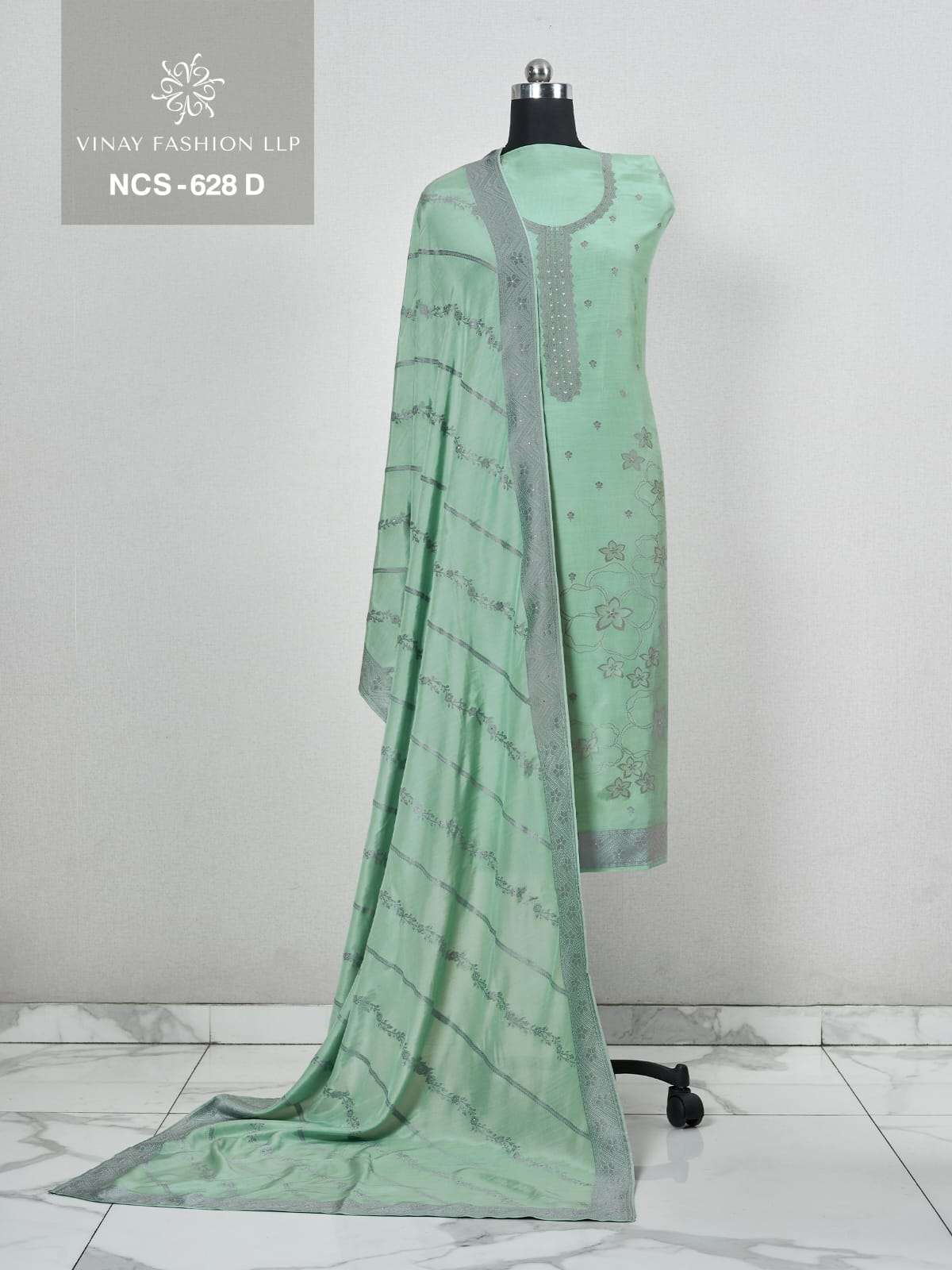 ncs-628 by vinay dasion latest designer fancy work visocse muslin salwar kameez wholesale price surat