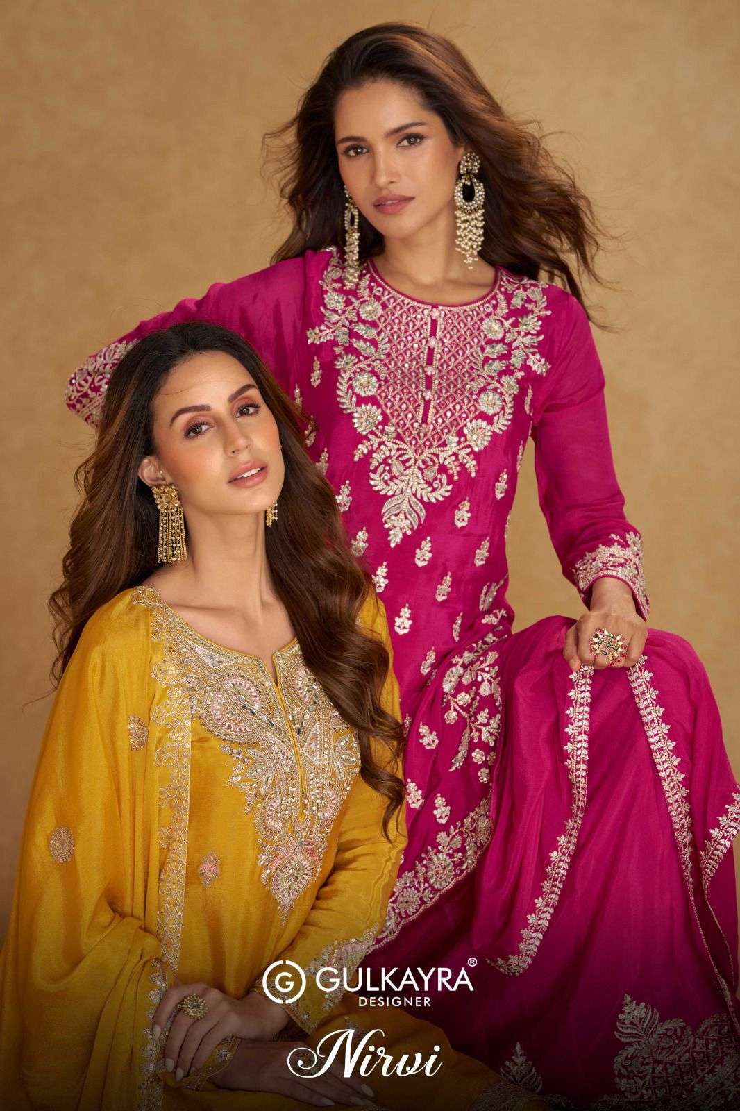 nirvi by gulkayra designer 7609-7611 series fancy embroidered chinon silk readymade salwar kameez wholesale price surat