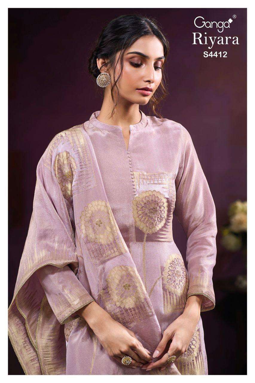 piyara 4412 by ganga hand embroidered bemberg silk jacquard designer salar kameez wholesale price surat