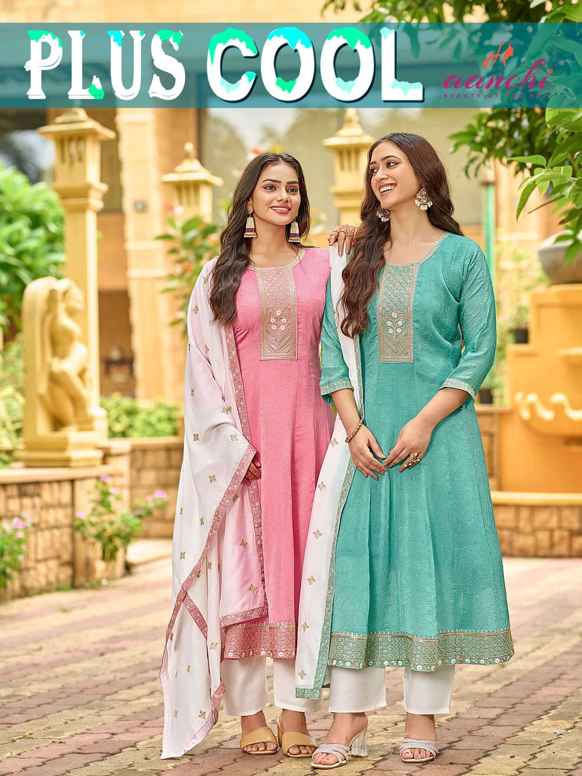 plus cool by aanchi fancy fabrics designer look wholesale readymade salwar kameez supplier surat