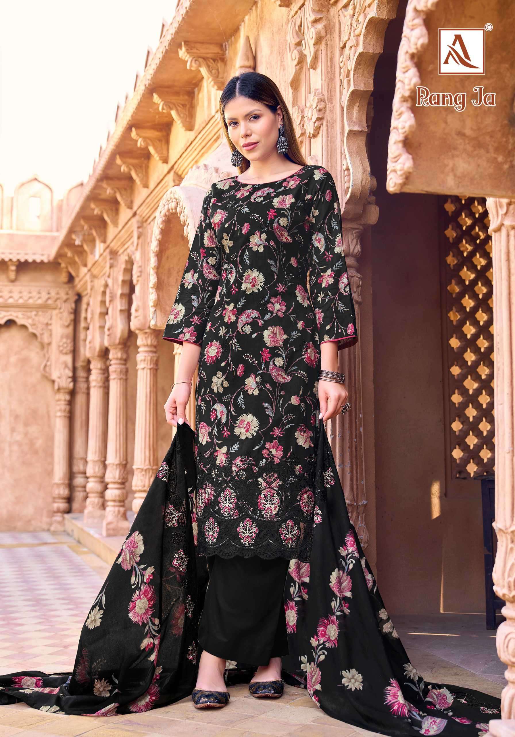 rang ja by alok suits salwar kameez pure cambric cotton embroidred wholesale supplier surat