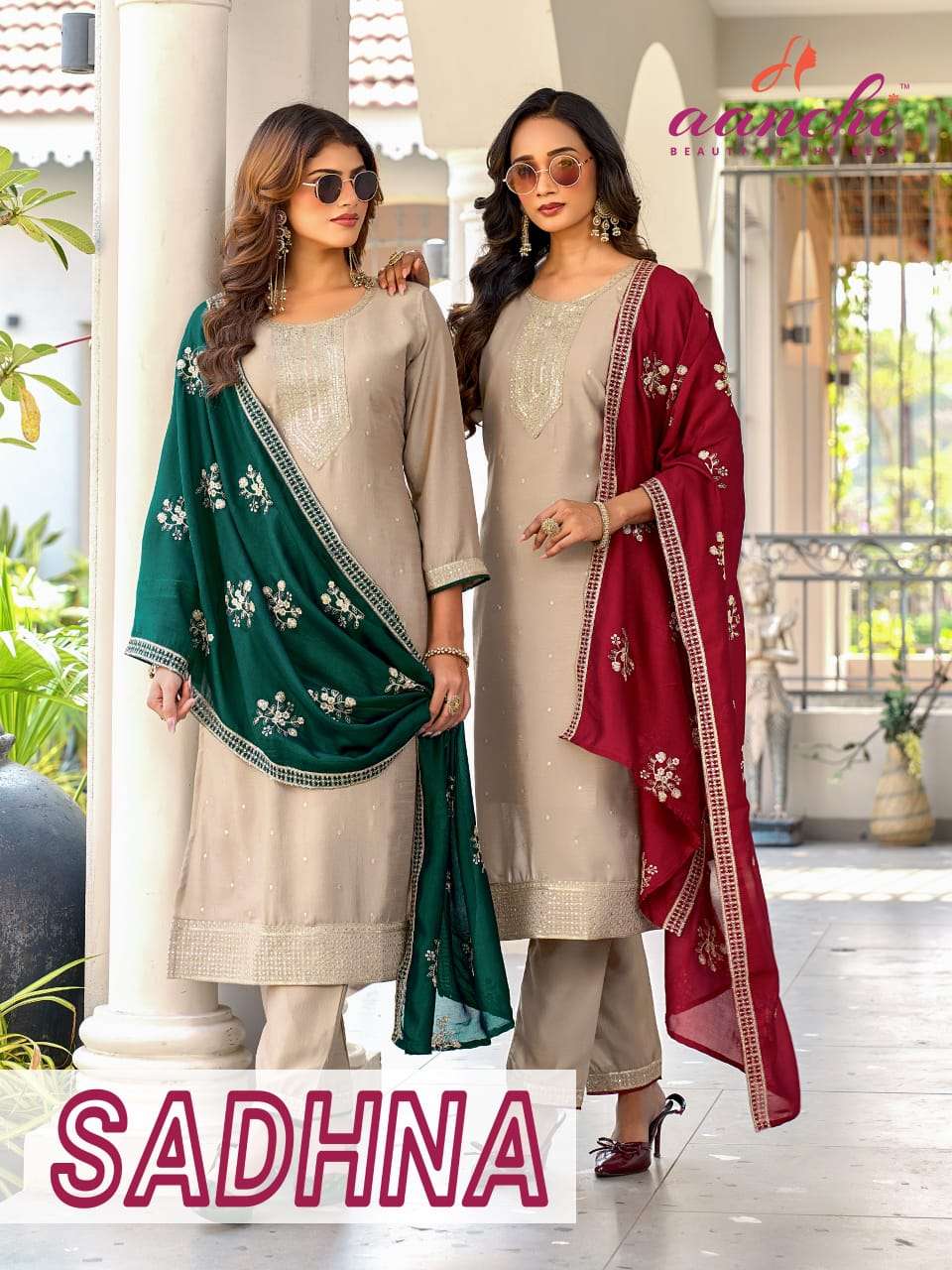 sadhna by aanchi exclusive designer vichitra silk readymade salwar kameez wholesale price surat