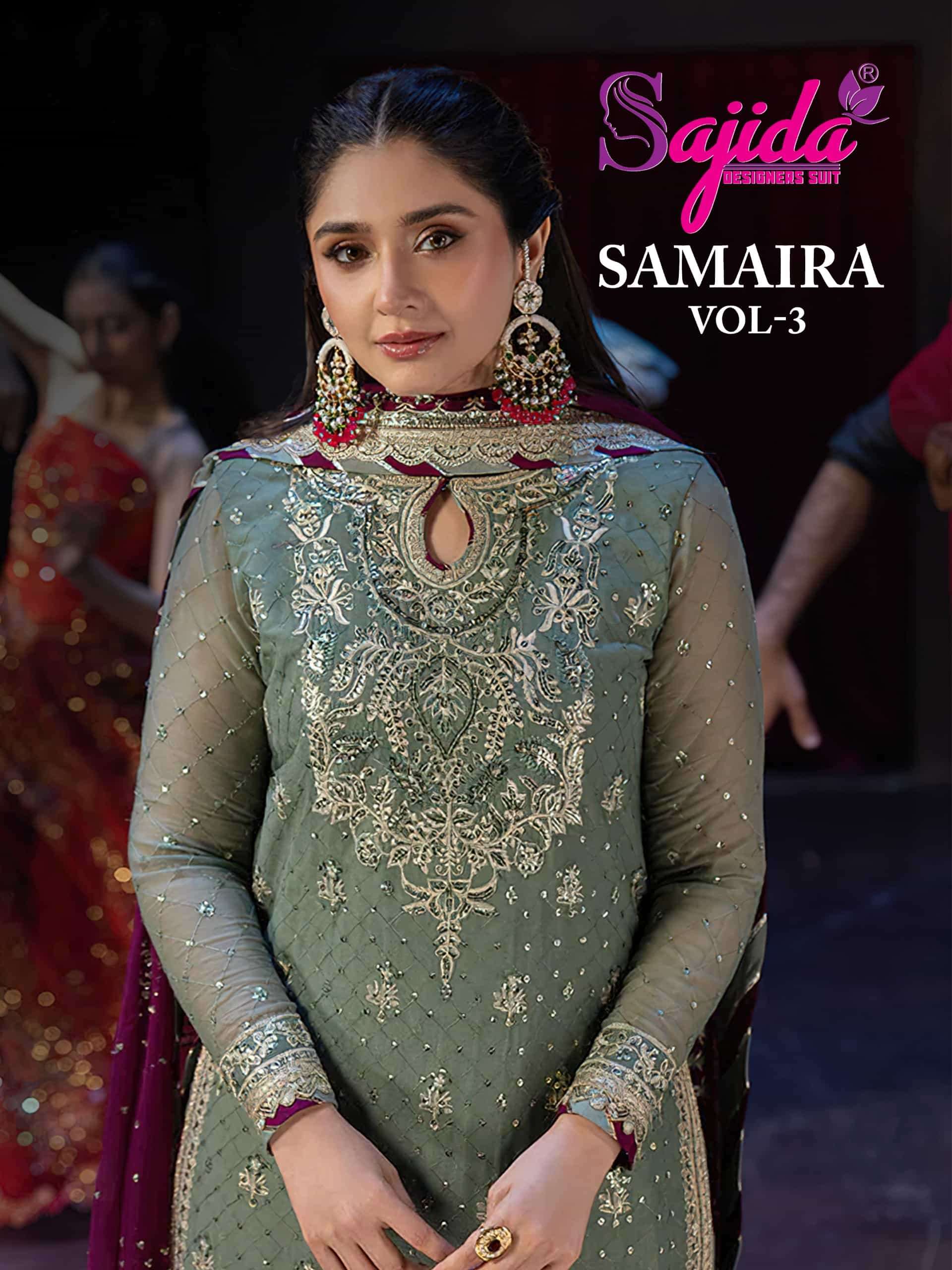 samaira vol-3 by sajida heavy embroidered with georgette dsigner salwar kameez wholesale price surat