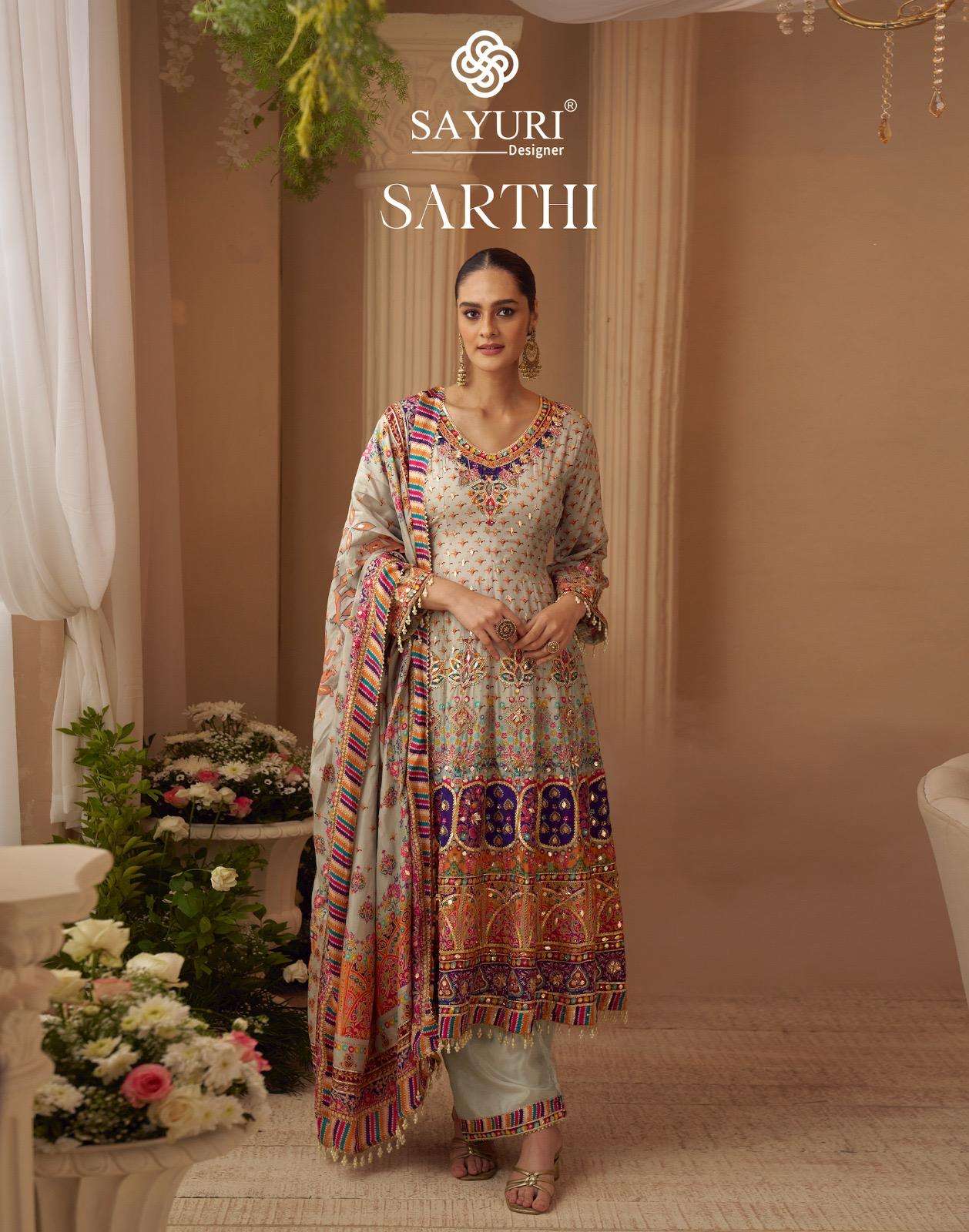 sarthi by sayuri designer 10255-10257 series exclusive designer party wear natural crape silk salwar kameez wholesale price surat