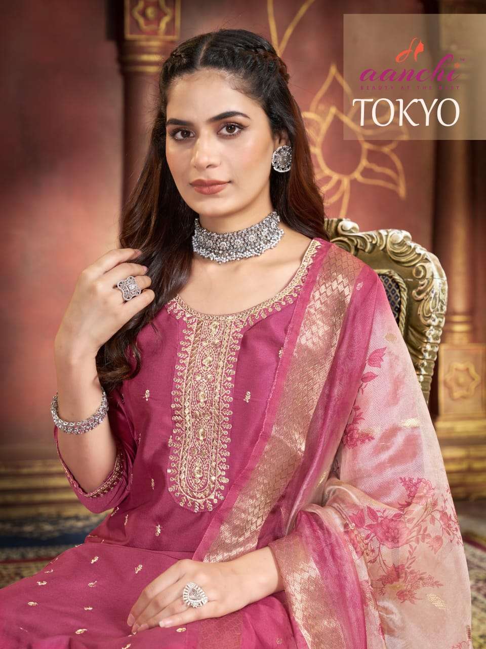 tokyo by aanchi crsytal silk wholesale designer silk kurtis supplier in surat