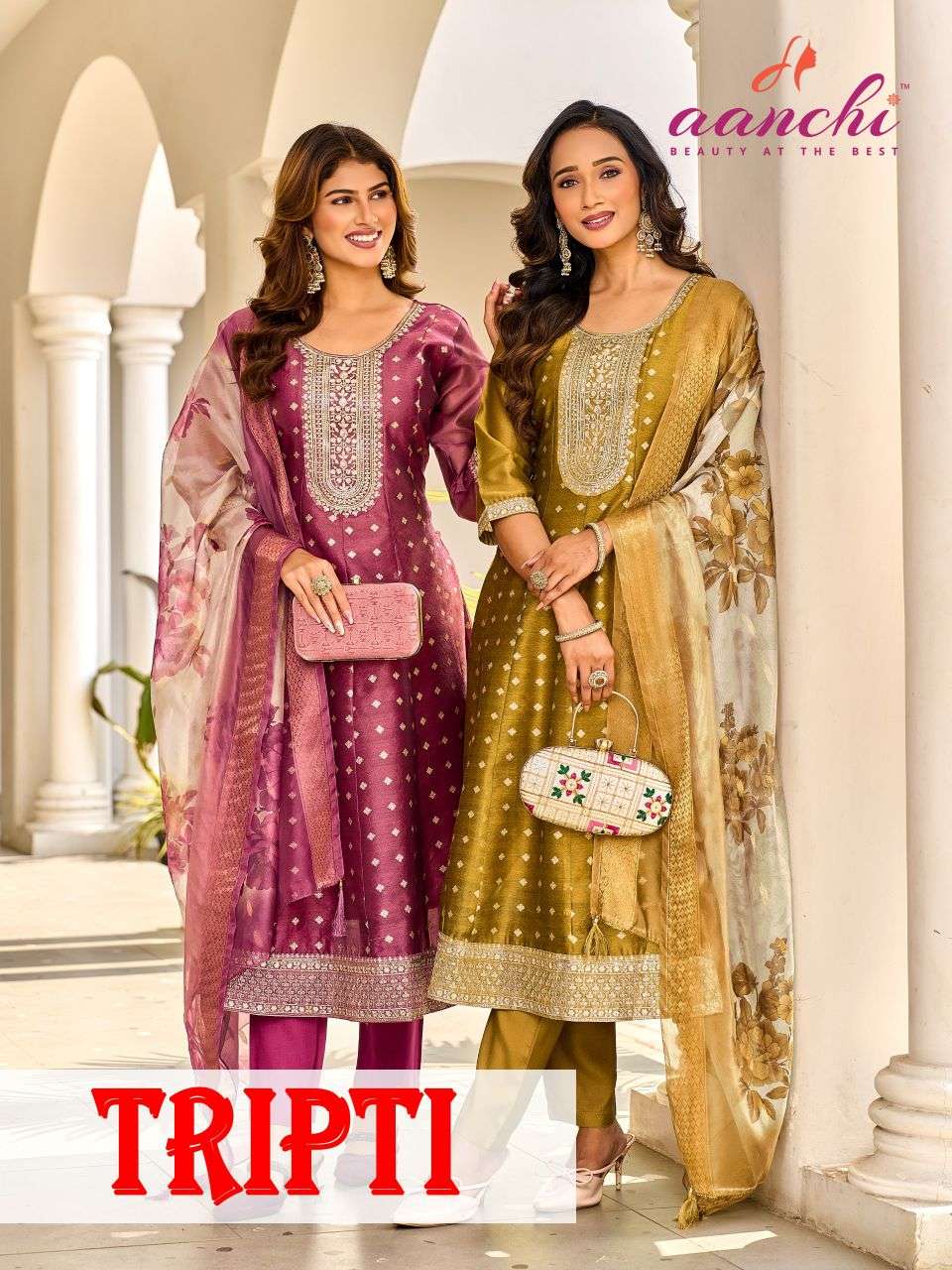 tripti by aanchi latest designer shimmer jacquard readymade salwar kameez wholesale price surat
