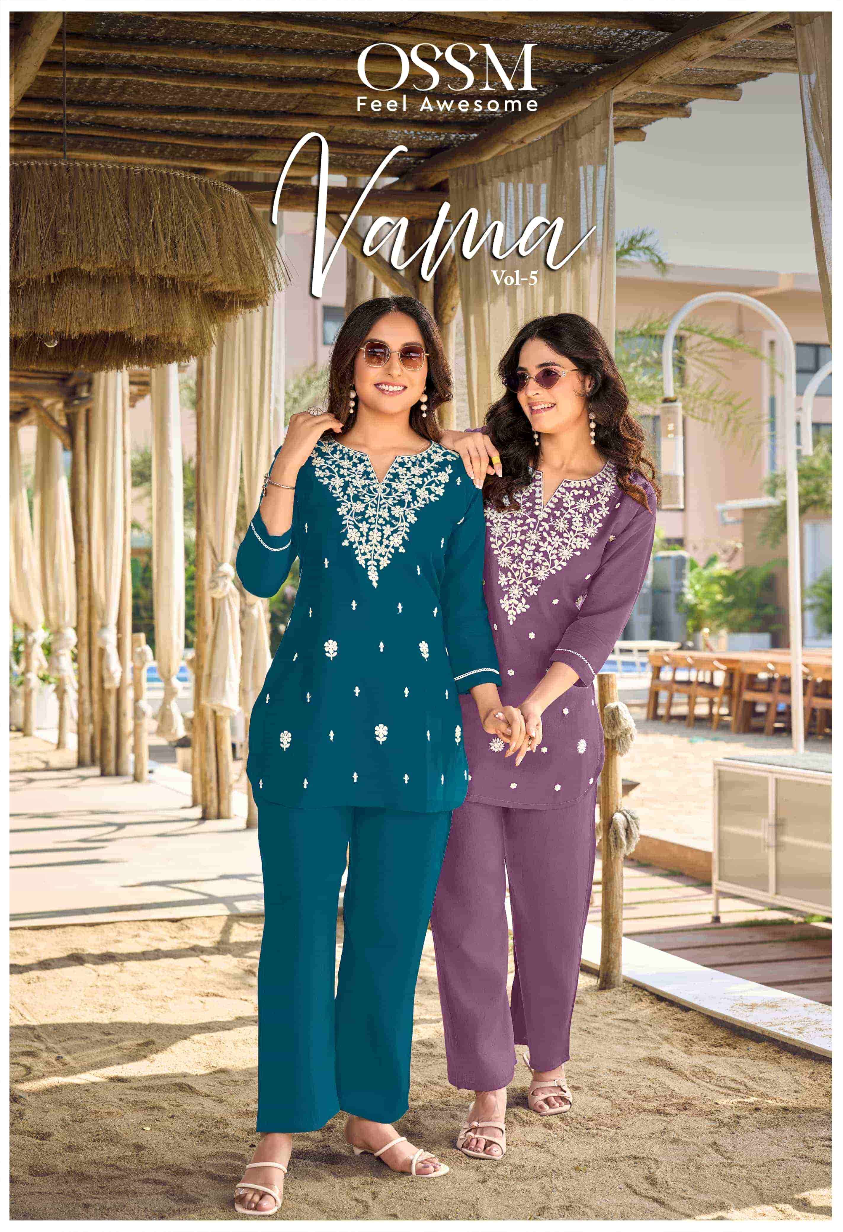 vama vol 5 by ossm viscose vertican silk fancy cord-set wholesale price catalogue surat