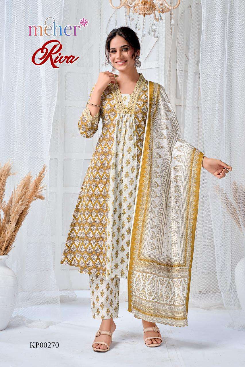 riva meher cotton cambric summer wear designer look readymade collection wholesale price surat