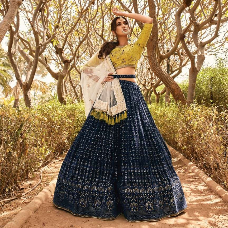 Buy Exclusive Organza Silk Blue Party Wear Lehenga, Cocktail Flower Print  Dress, Pakistani Style Silk Lehenga, Embroidery Lehenga, Bridal Dress Online  in India - Etsy