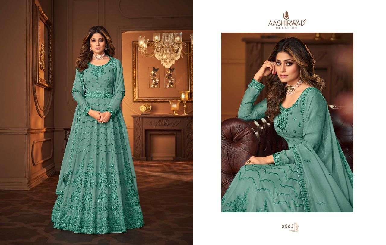 Aashirwad Creation Sonam 8524 Colors Anarkali Real Georgette Fabric Heavy  Embroidered Party Wear Fully Stitched Dress