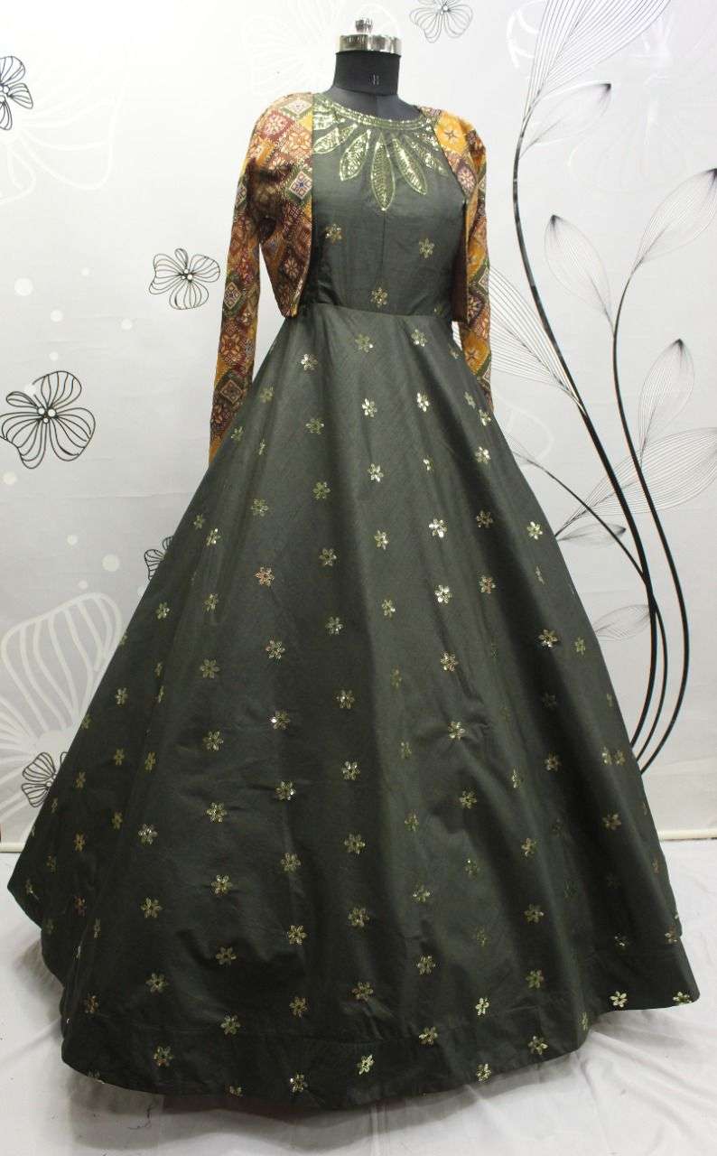 Cotton Green Gown Dress in Embroidered - GW0382