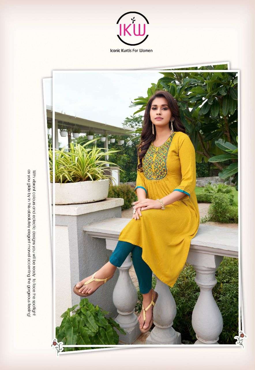 ikw noor vol-2 001-008 series designer reyon viscose kurti 7 pcs catalogue in surat 