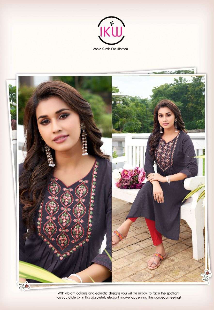 ikw noor vol-2 001-008 series designer reyon viscose kurti 7 pcs catalogue in surat 