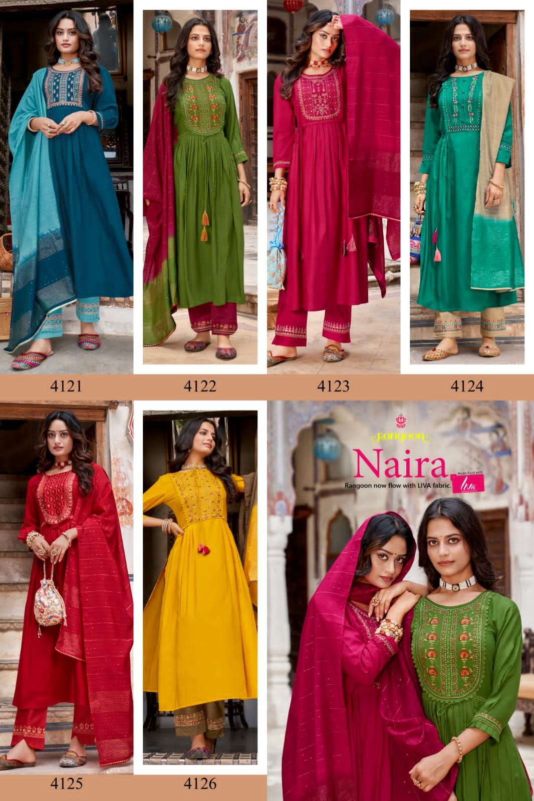 naira 4121 4126 series by rangoon stylish designer kurti new catalogue collection