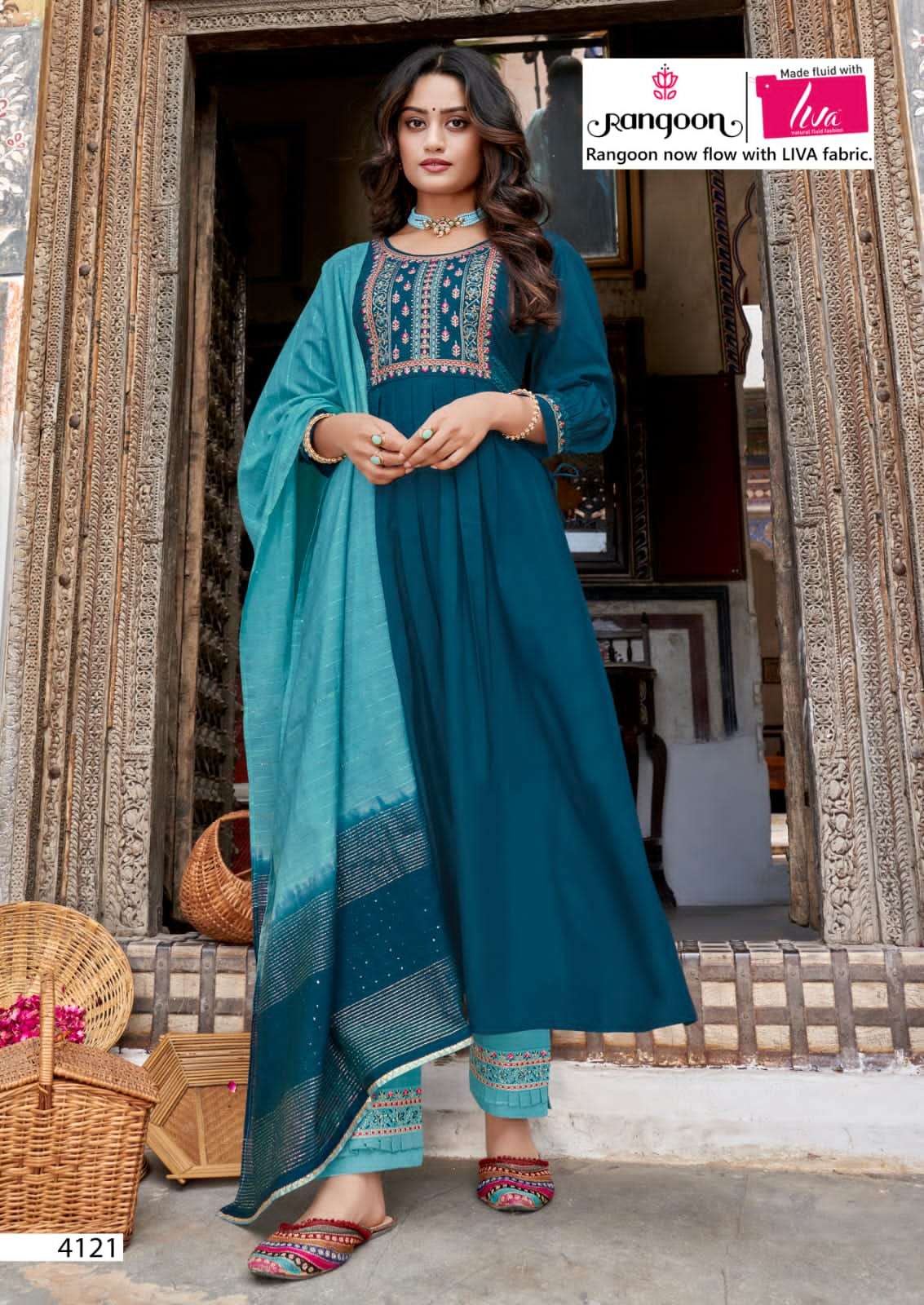 naira 4121-4126 series by rangoon stylish designer kurti new catalogue collection