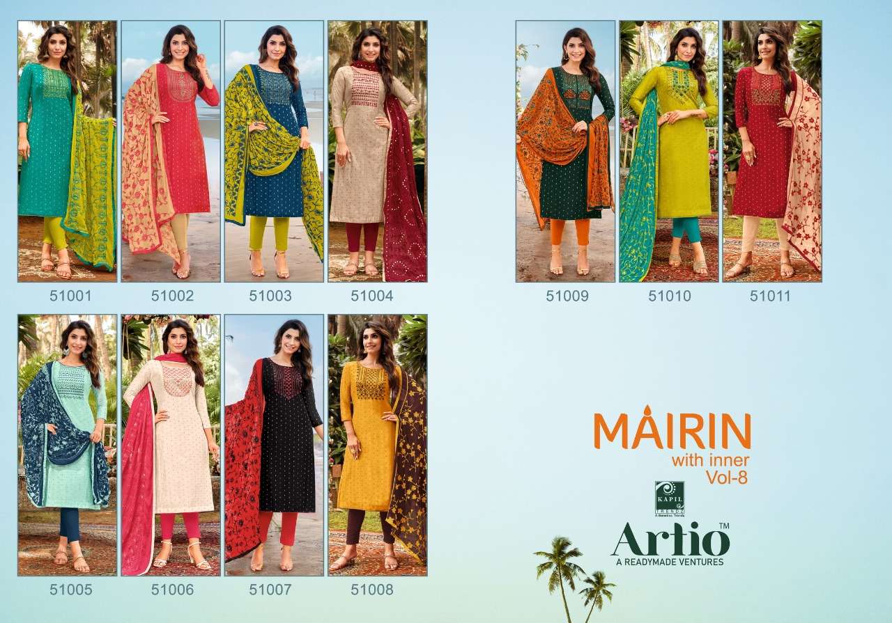 mairin vol-8 by artio top bottom with dupatta catalogue collection wholesaler surat 