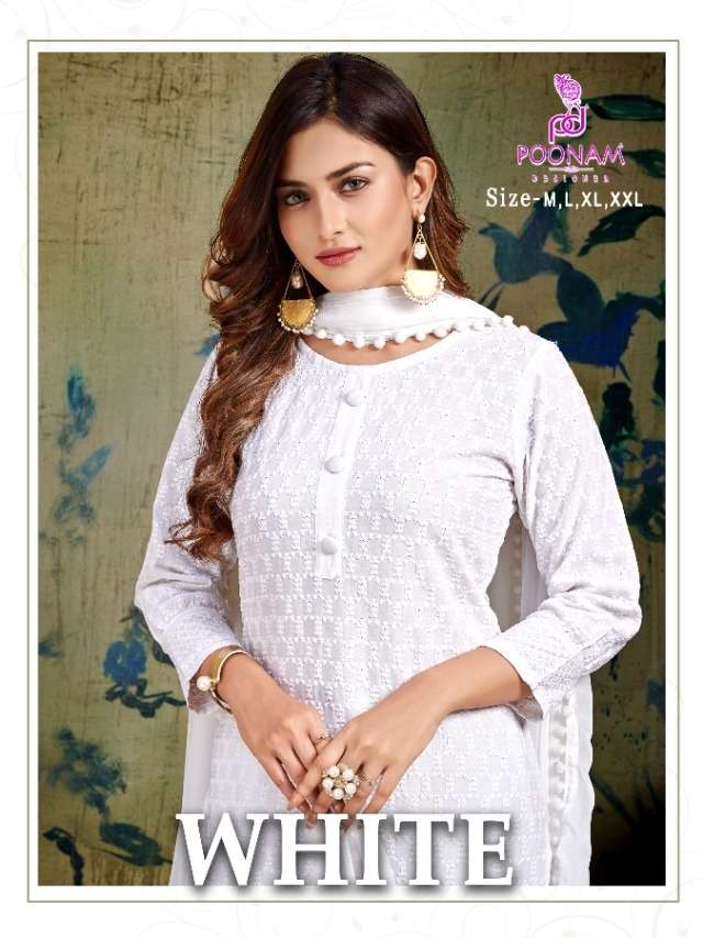 white by poonam designer exclusive designer kurti pant with dupatta catalogue 