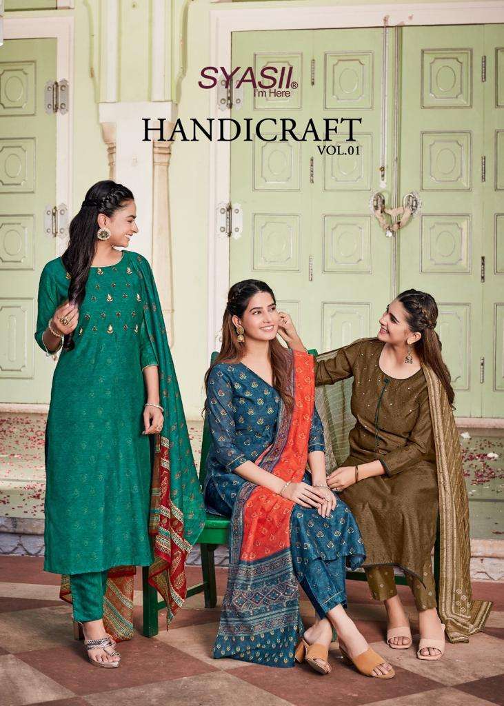 handicraft vol-1 by syasii designer exclusive designer kurti pant with dupatta new catalogue 