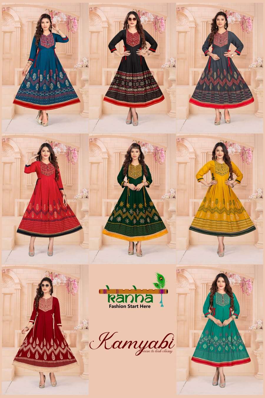 kamyabi by kanha flare style designer kurtis catalogue at best price surat 