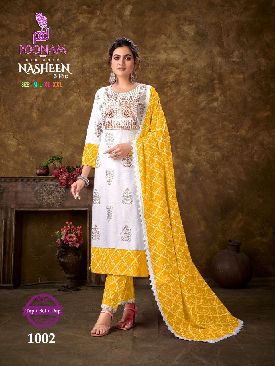 Buy Poonam White Fancy Kurti Pant With Dupatta Collection