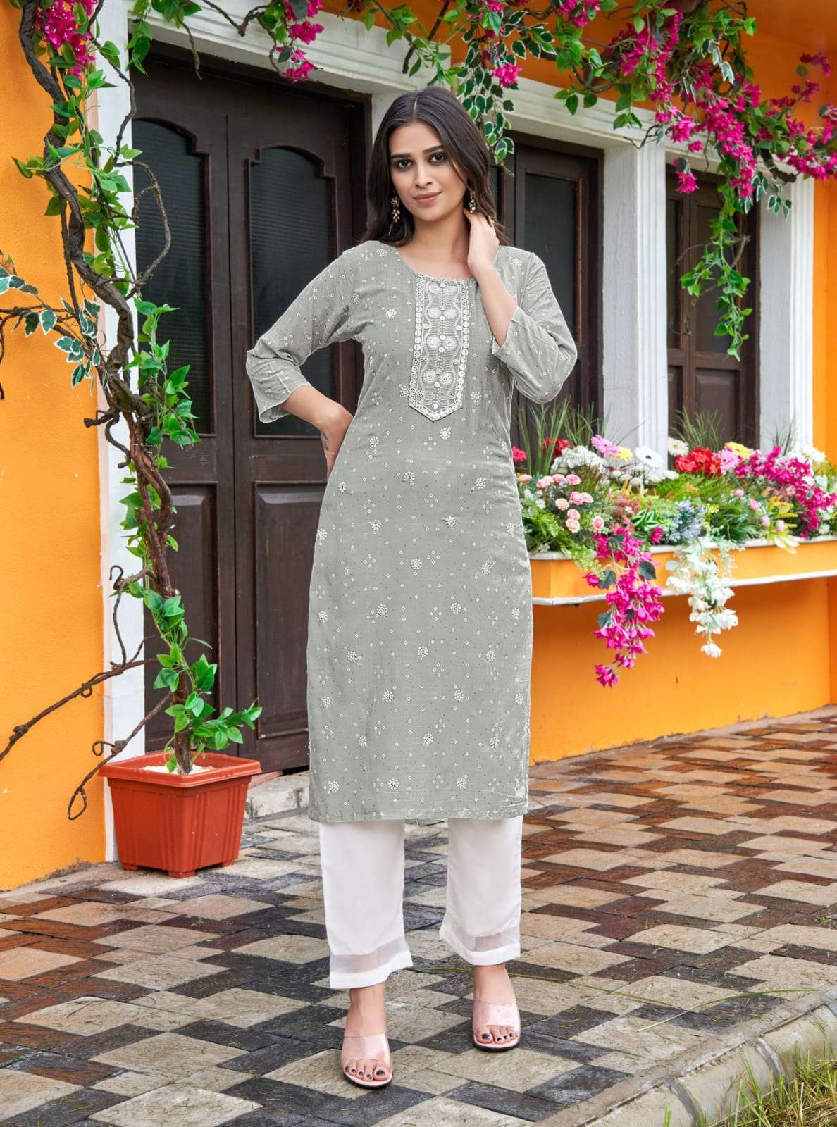 Women's new stylish kurti set in our new Hand Block print Long slit Cotton  60'60