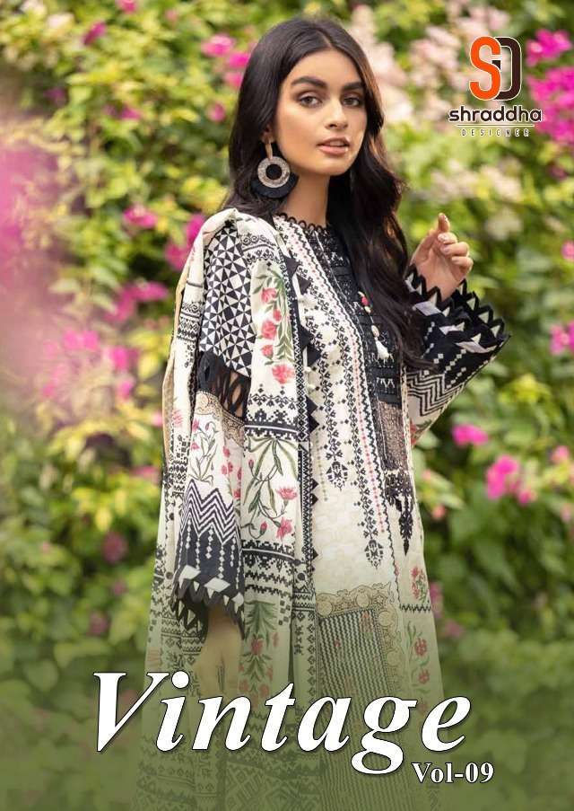 vintage vol-9 by shraddha designer lawn cotton pakistani salwar suits wholesaler surat