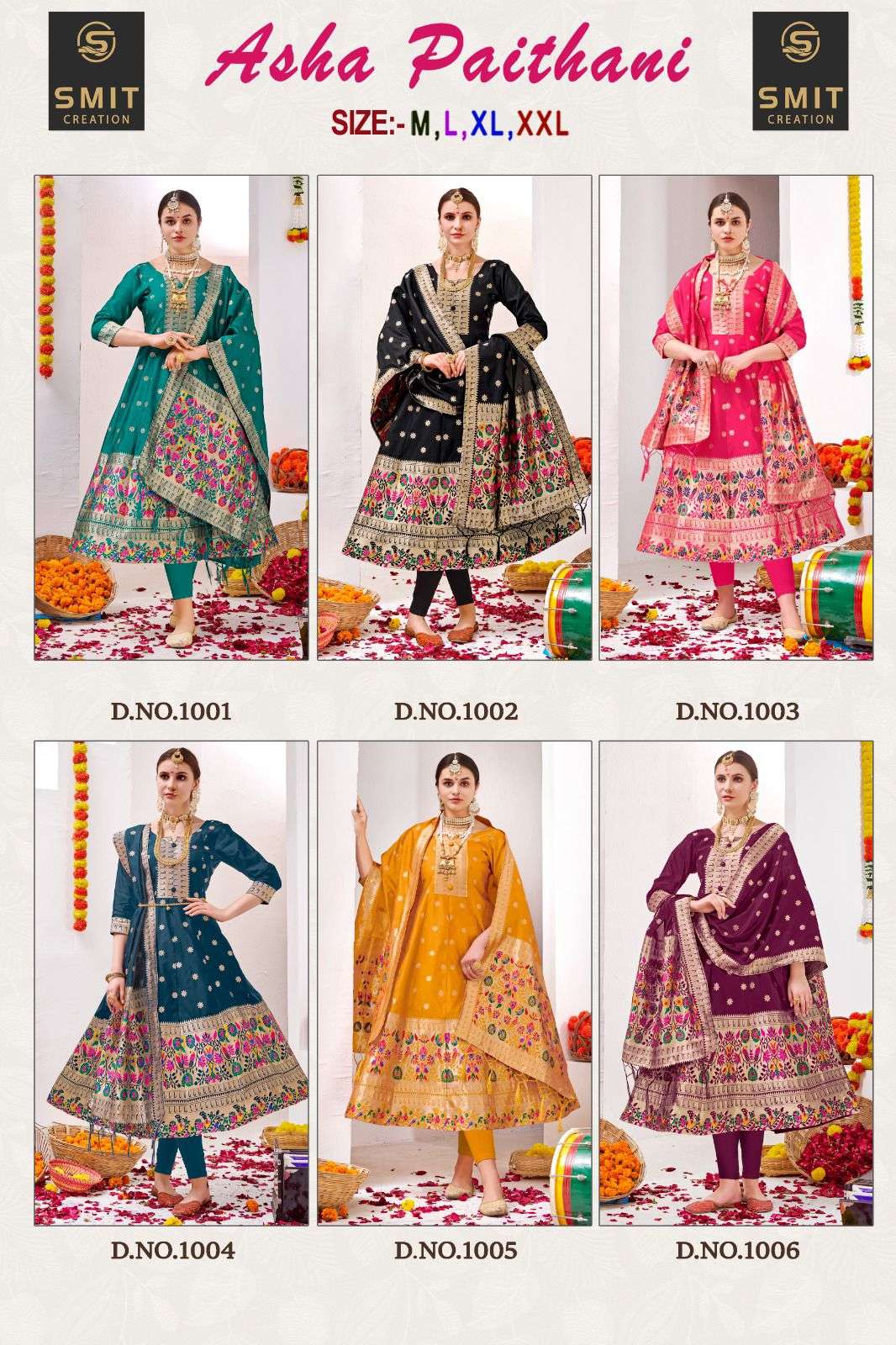 asha paithani by smit creation stylish designer paithani gown with dupatta latest catalogue surat 