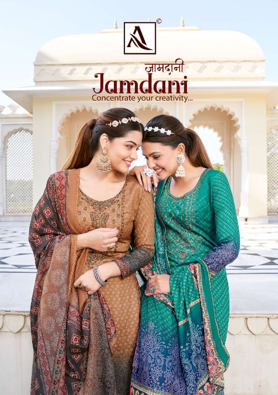 jamdani by alok suit unstitched designer fancy salwar kameez catalogue manufacturer surat