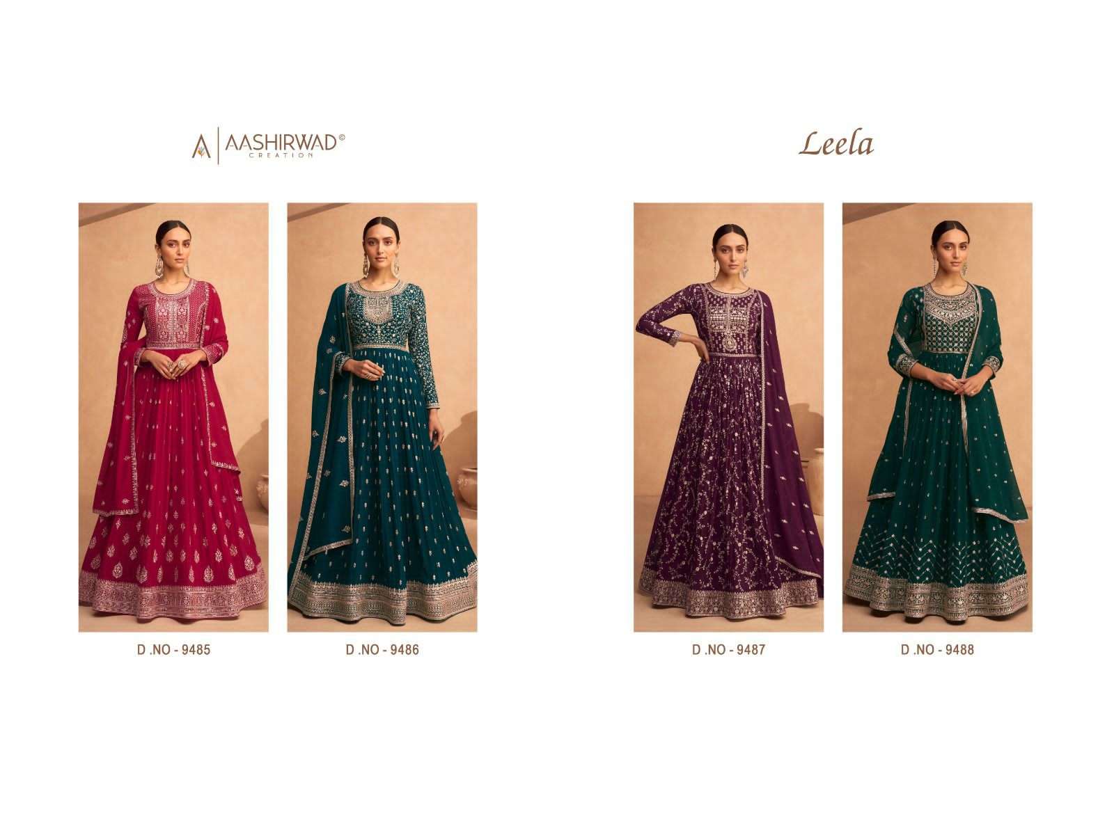 leela by aashirwad creation real georgette designer party wear gown with dupatta latest catalogue 