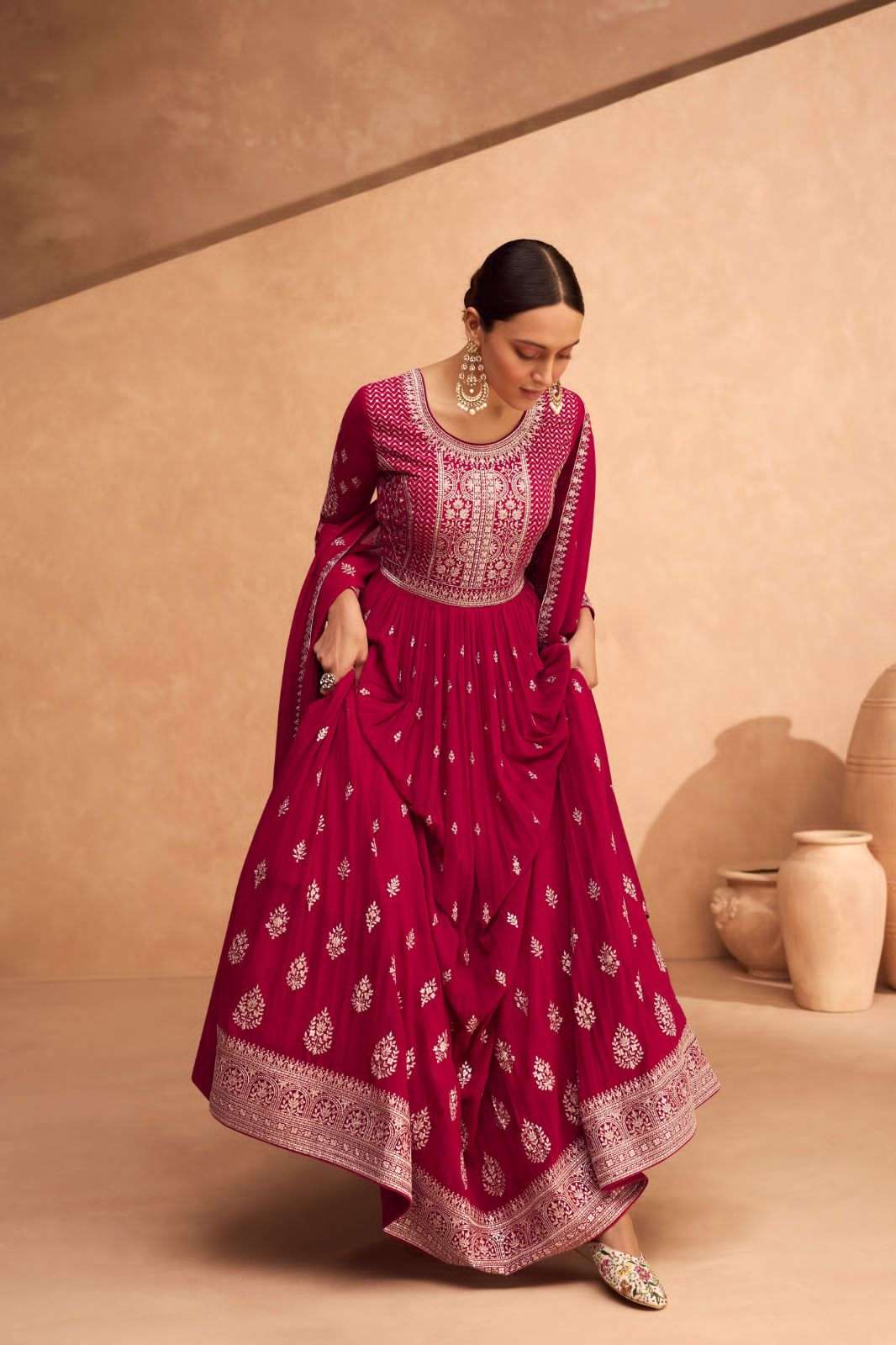 leela by aashirwad creation real georgette designer party wear gown with dupatta latest catalogue 