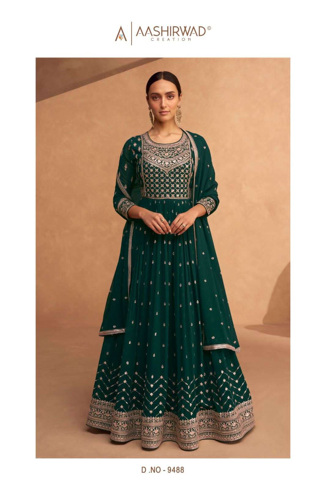 leela by aashirwad creation real georgette designer party wear gown with dupatta latest catalogue 