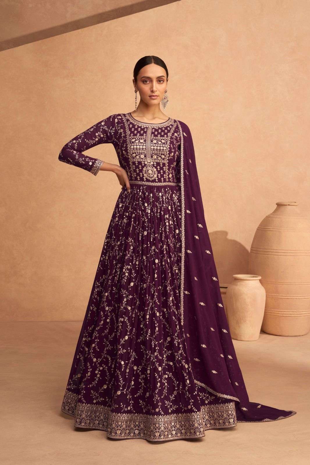 leela by aashirwad creation real georgette designer party wear gown with dupatta latest catalogue 