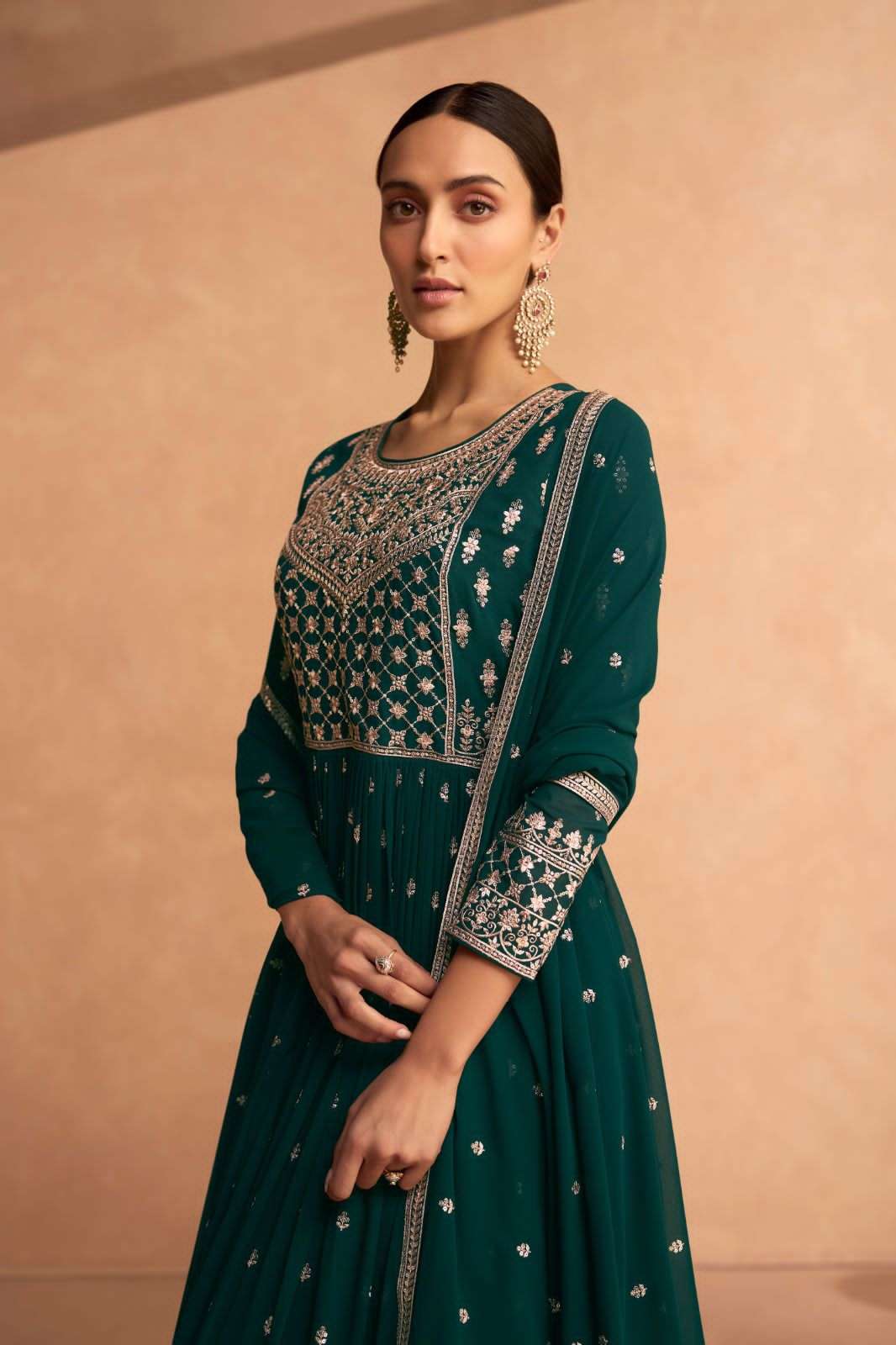 leela by aashirwad creation real georgette designer party wear gown with dupatta latest catalogue 